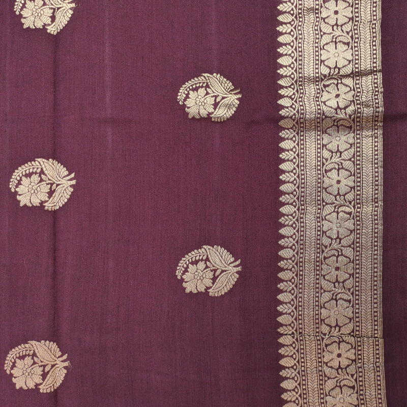Maroon Banarasi Munga Silk Suit Set with Antique Gold Zari Weave