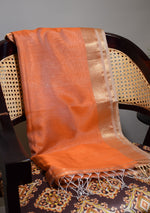Peach Maheshwari Tissue Silk Saree