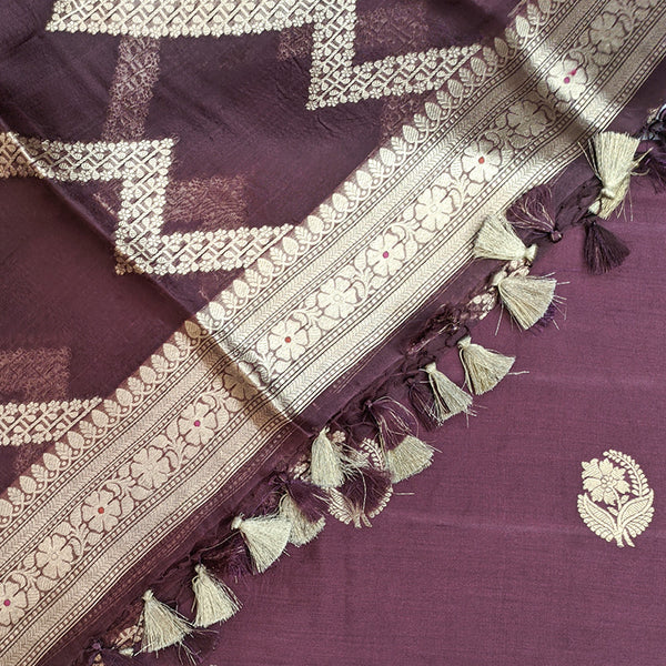Maroon Banarasi Munga Silk Suit Set with Antique Gold Zari Weave