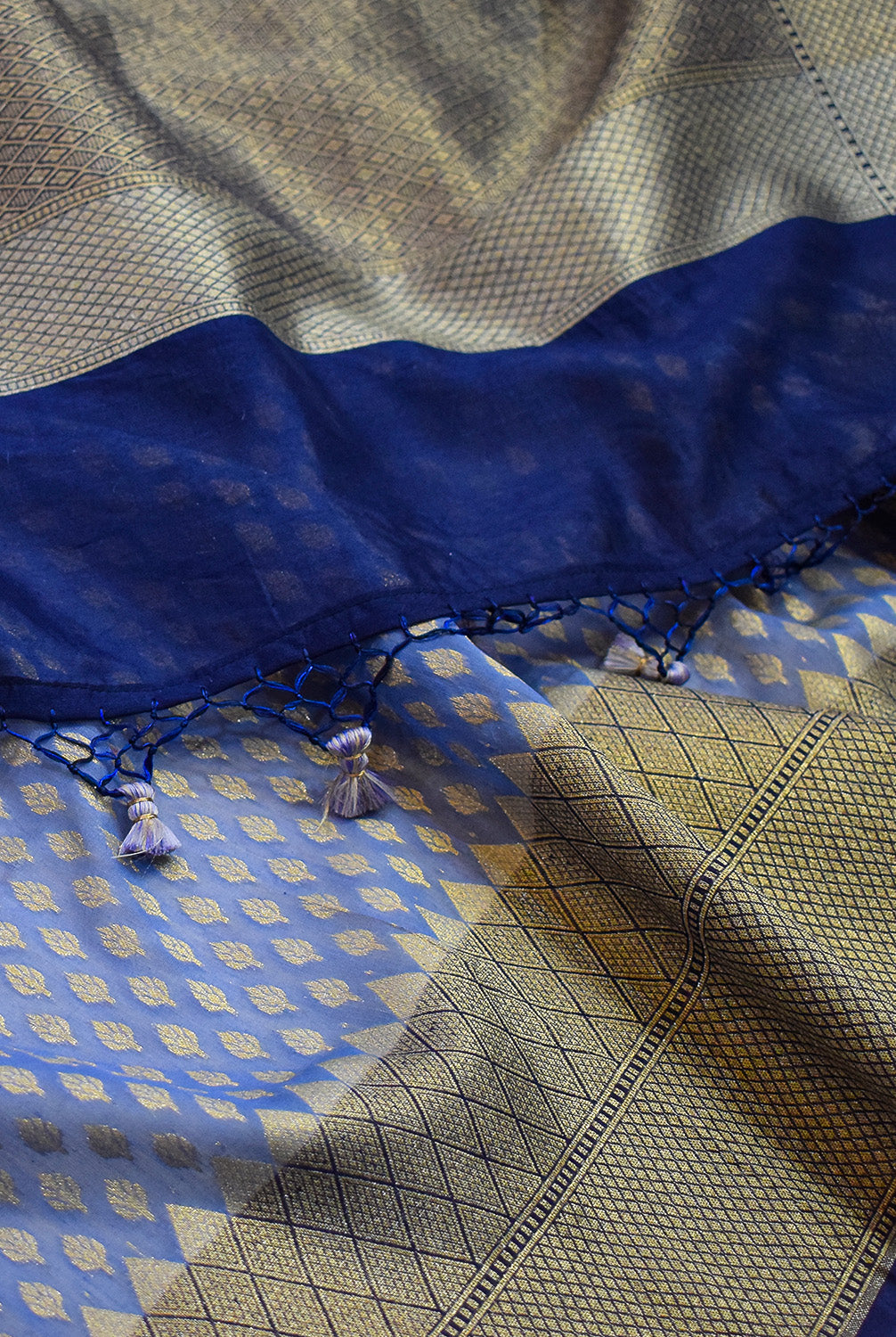 Chanderi Banarasi woven saree-Ash blue