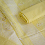 Yellow Chanderi Jamdani Banarasi Suit Set with Paisley & Floral Zari Weaving