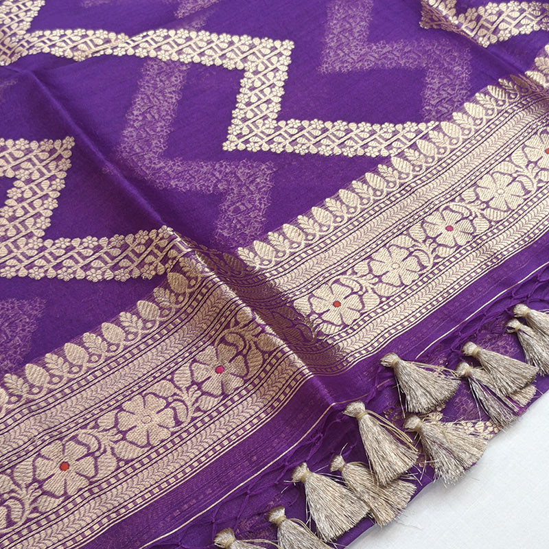 Dark Maroon Banarasi Munga Silk Suit Set with Antique Gold Zari Weave