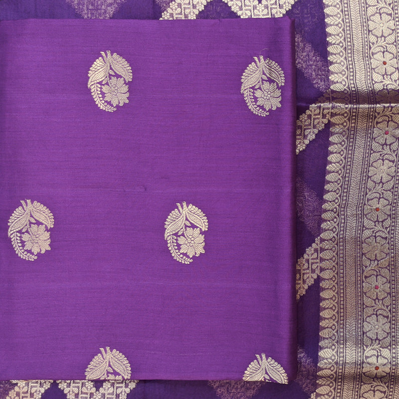 Dark Maroon Banarasi Munga Silk Suit Set with Antique Gold Zari Weave