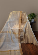 Ivory Gold Maheshwari Tissue Silk Saree