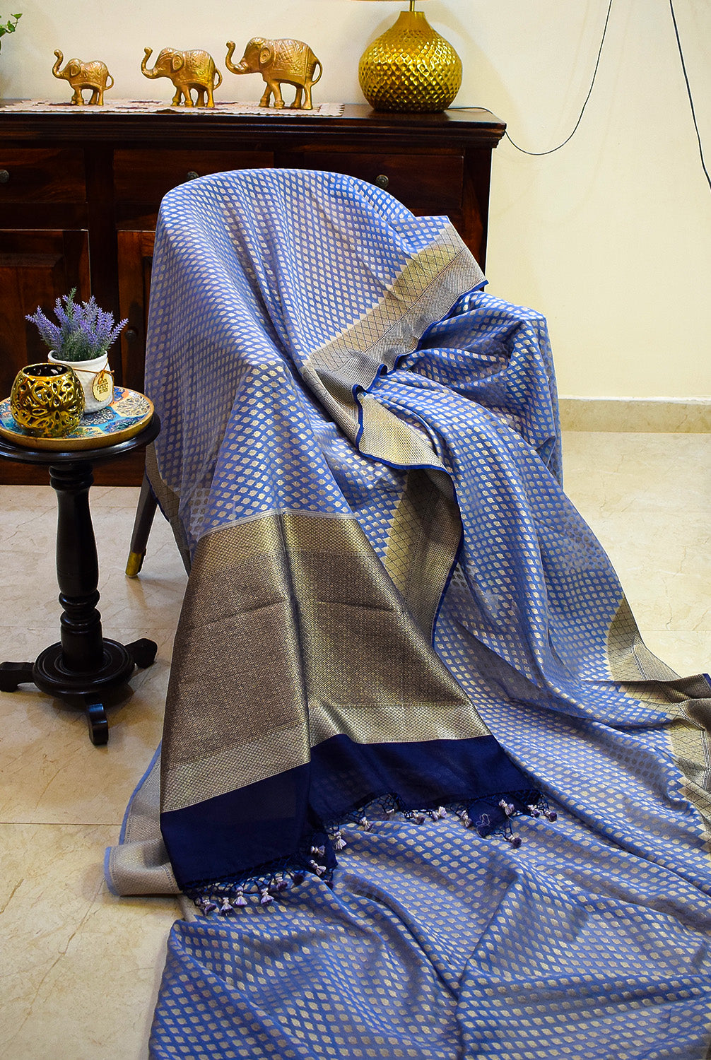 Chanderi Banarasi woven saree-Ash blue