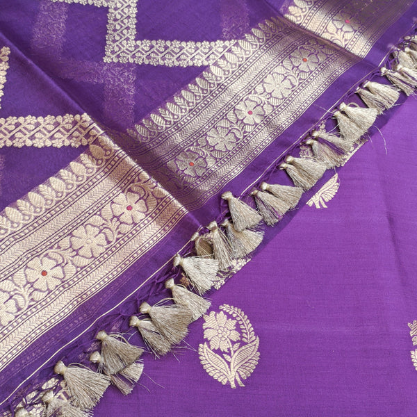 Dark Maroon Banarasi Munga Silk Suit Set with Antique Gold Zari Weave