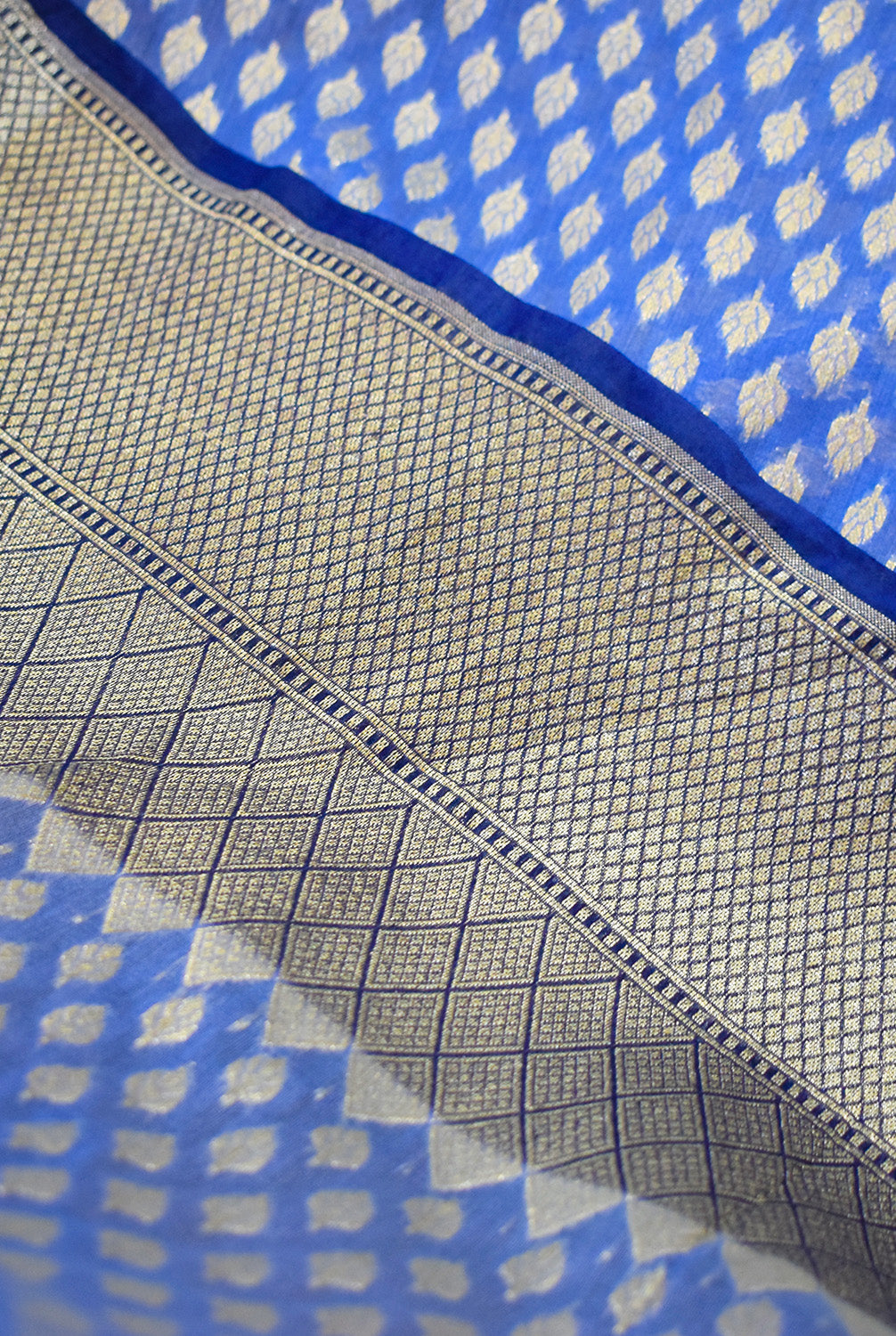 Chanderi Banarasi woven saree-Ash blue