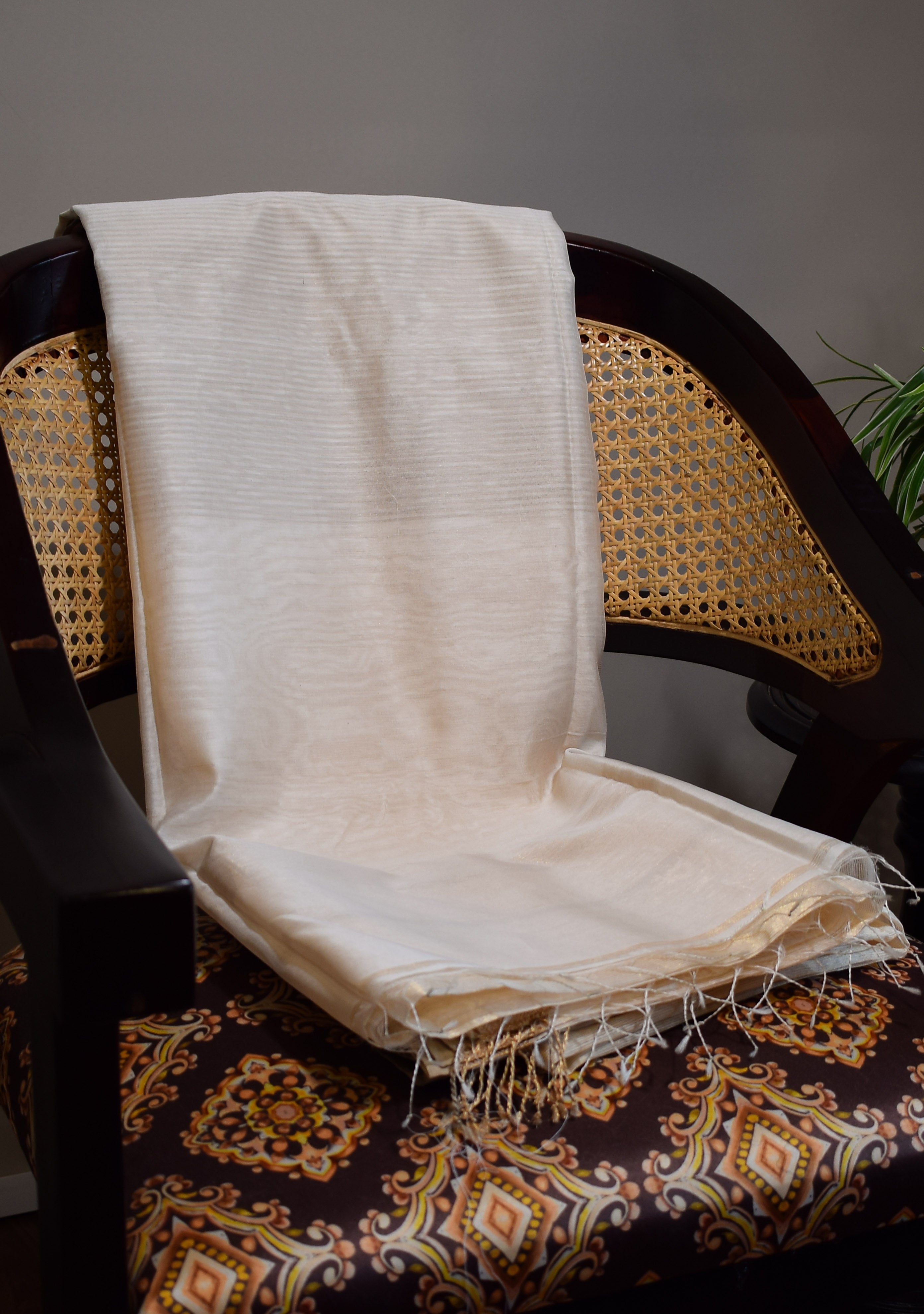 Ivory Gold Maheshwari Tissue Silk Saree