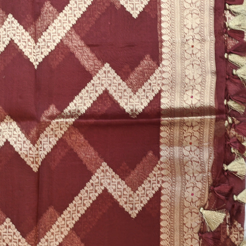 Maroon Tussar Linen Suit Set with Antique Gold Zari Border