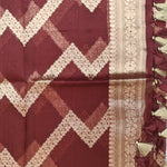 Maroon Tussar Linen Suit Set with Antique Gold Zari Border