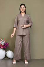 Cotton slub mid-thigh length high-low top with matching pant