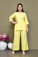 Pintex cotton mid-thigh length high-low top with matching pant