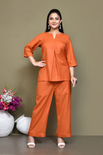 Cotton slub mid-thigh length high-low top with matching pant