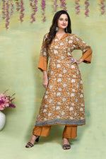 Linen handblock printed straight kurta & bottom set
