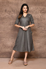 Solid color cotton slub angrakha pattern one piece with V neck and attached strings.