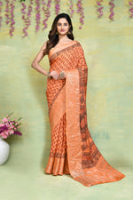 Dark peach Bagh print Dola silk saree