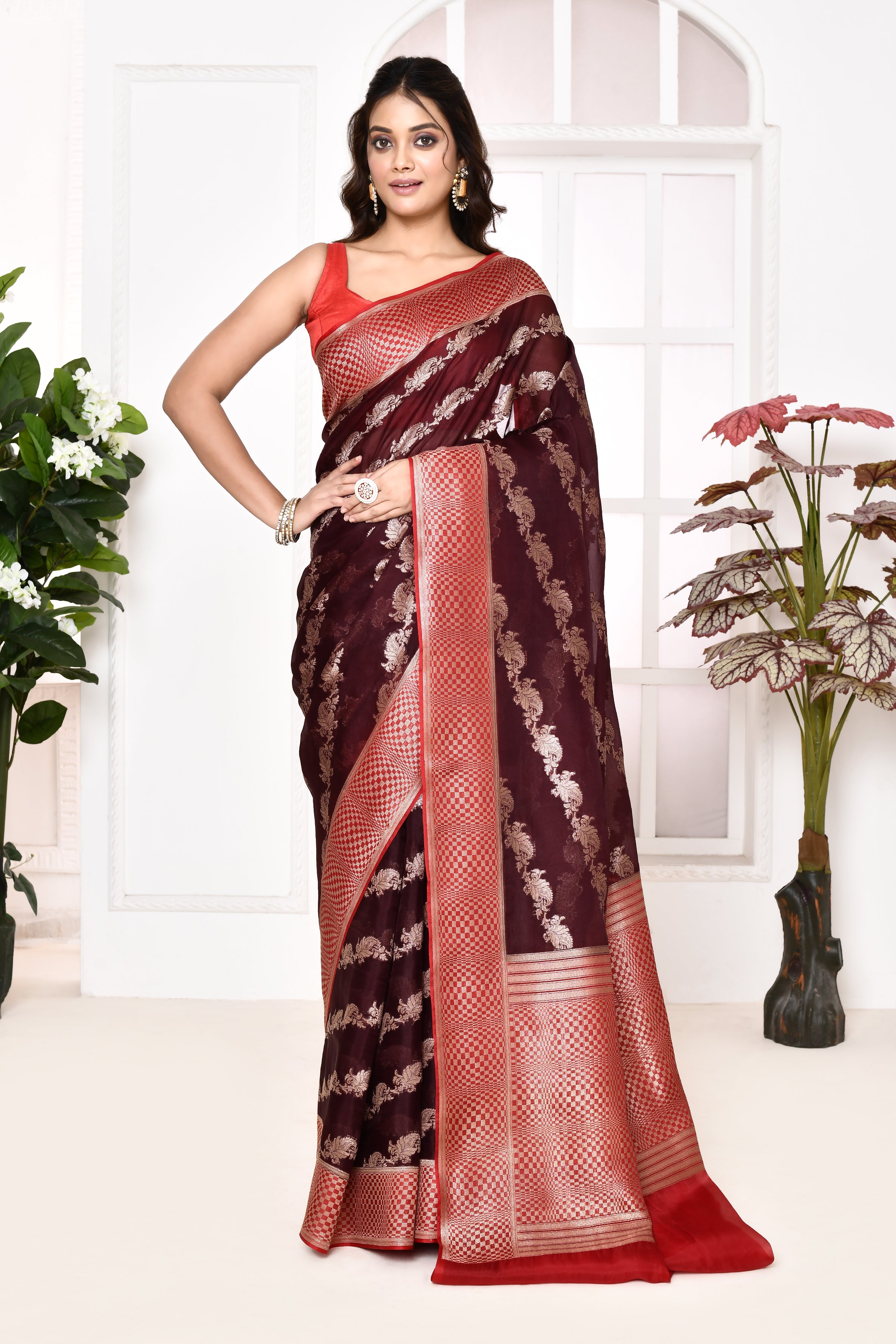 Pure organza saree with banarasi weaving