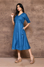 Solid color cotton slub angrakha pattern one piece with V neck and attached strings.