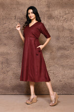 Solid color cotton slub angrakha pattern one piece with V neck and attached strings.