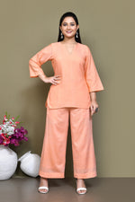 Pintex cotton mid-thigh length high-low top with matching pant