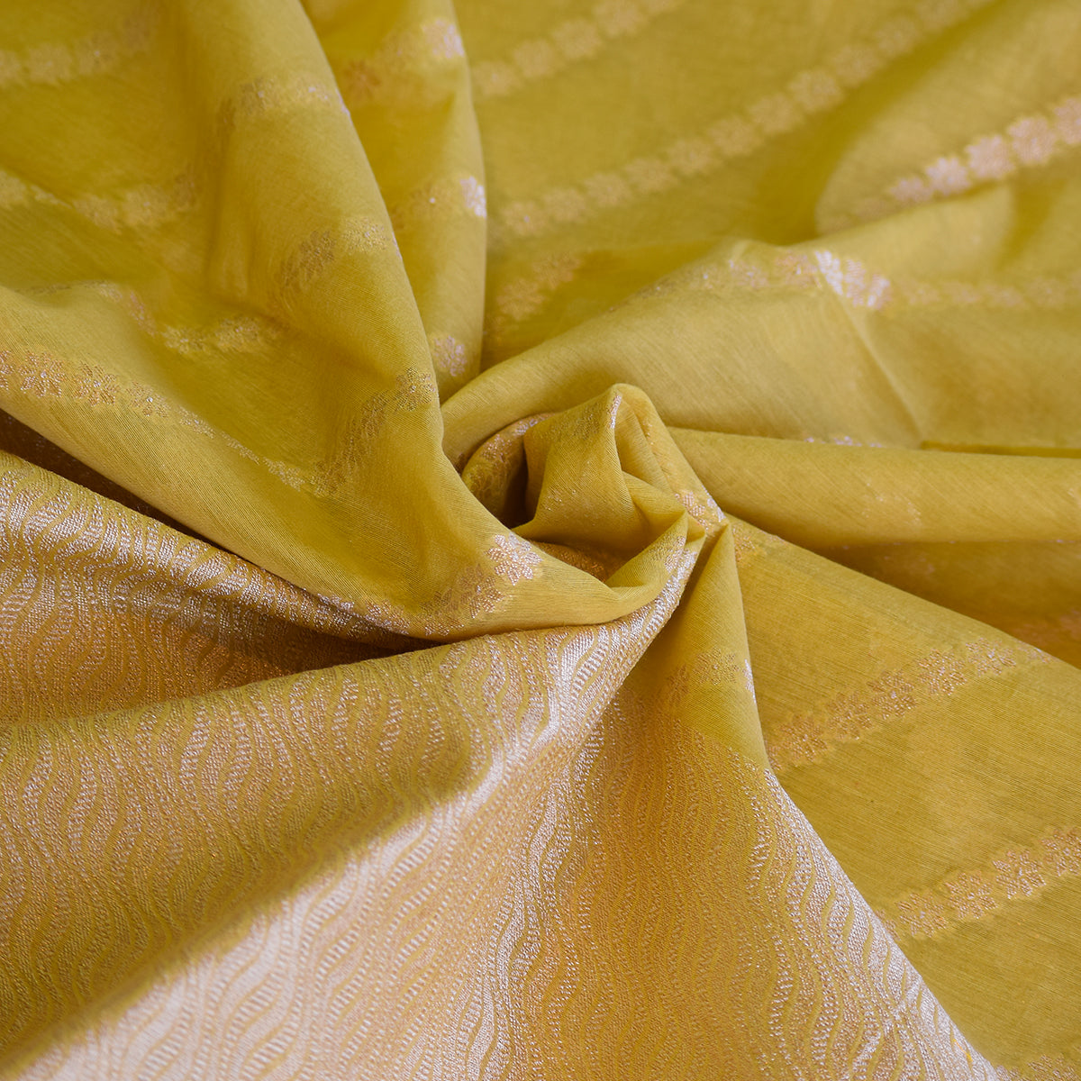 Yellow Chanderi Banarasi Suit Set with Kadwa Zari Weaving