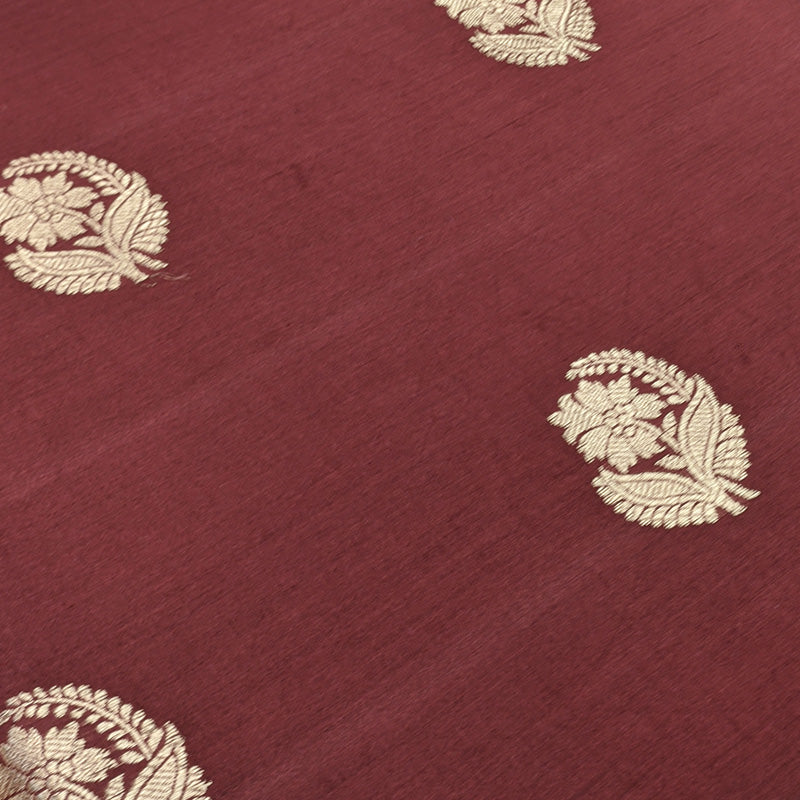 Maroon Tussar Linen Suit Set with Antique Gold Zari Border