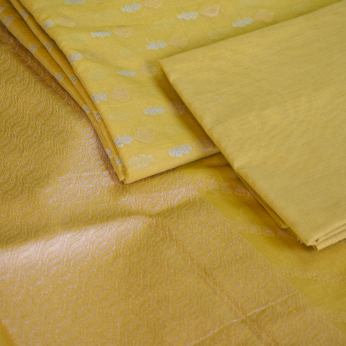 Yellow Chanderi Banarasi Suit Set with Kadwa Zari Weaving