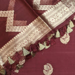 Maroon Tussar Linen Suit Set with Antique Gold Zari Border