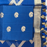 Royal Blue Banarasi Munga Silk Suit Set with Antique Gold Zigzag Zari