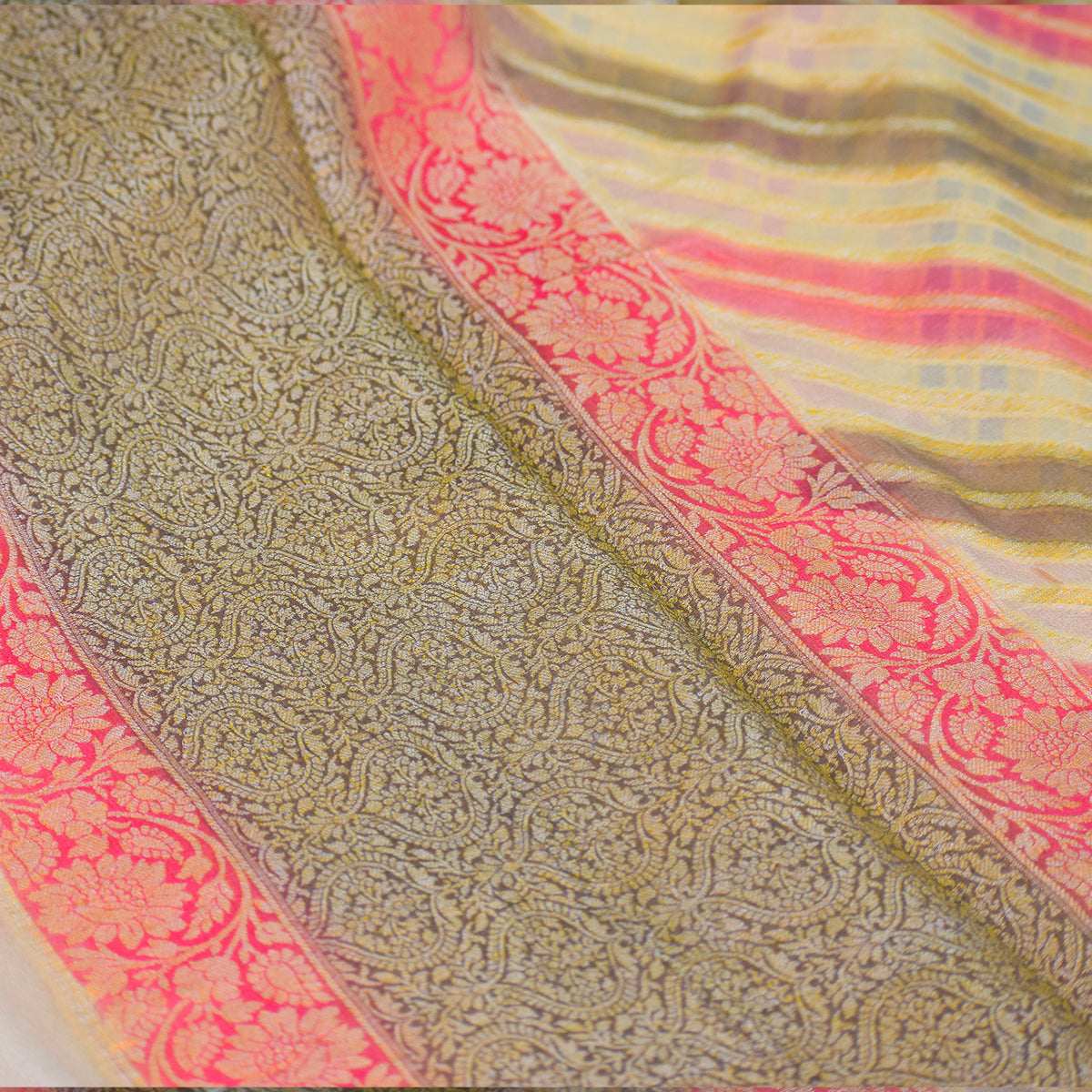 Pink Banarasi Georgette Suit Set with Leheriya Pattern