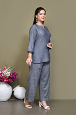 Pintex cotton mid-thigh length high-low top with matching pant