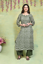 Linen handblock printed straight kurta & bottom set