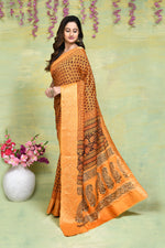 Light orange Bagh print Dola silk saree