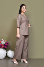 Cotton slub mid-thigh length high-low top with matching pant