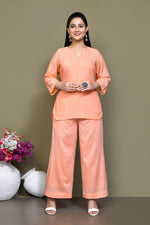 Pintex cotton mid-thigh length high-low top with matching pant