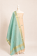Pure Handloom cotton tissue blend kurta with chikankari work in ivory white with aqua blue bottom and tissue dupatta