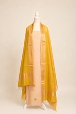 Pure Handloom cotton tissue blend kurta with chikankari work in ivory white with Yellow Bottom and tissue dupatta