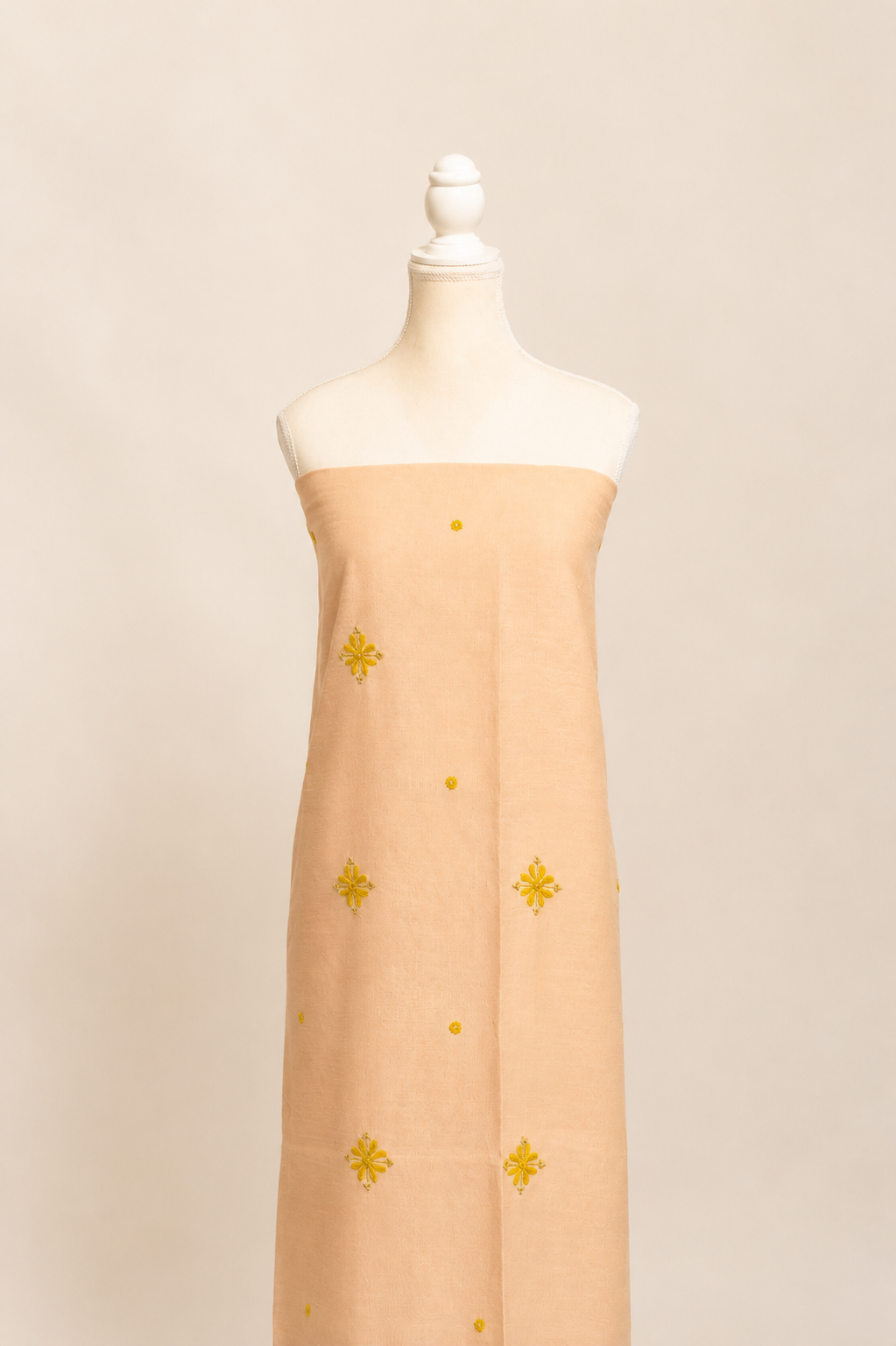 Pure Handloom cotton tissue blend kurta with chikankari work in ivory white with Yellow Bottom and tissue dupatta