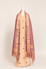Pure Handloom cotton tissue blend kurta with chikankari work in ivory white with Mauve Bottom and tissue dupatta