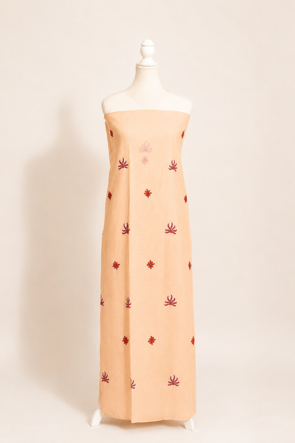 Pure Handloom cotton tissue blend kurta with chikankari work in ivory white with Mauve Bottom and tissue dupatta