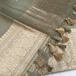 Sage Green Banarasi Munga Silk Suit Set with Zari Buti and Floral Border