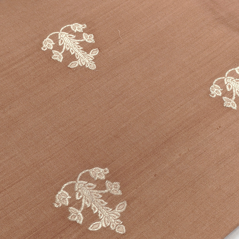 Terracotta Banarasi Munga Silk Suit Set with Zari Buti and Ornate Floral Border