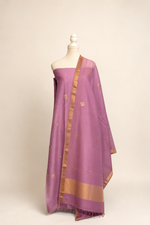 Pure handloom cotton silk blend kurta with chikankari embroidery, matching bottom and dupatta with chand tara booti weaving-Lilac