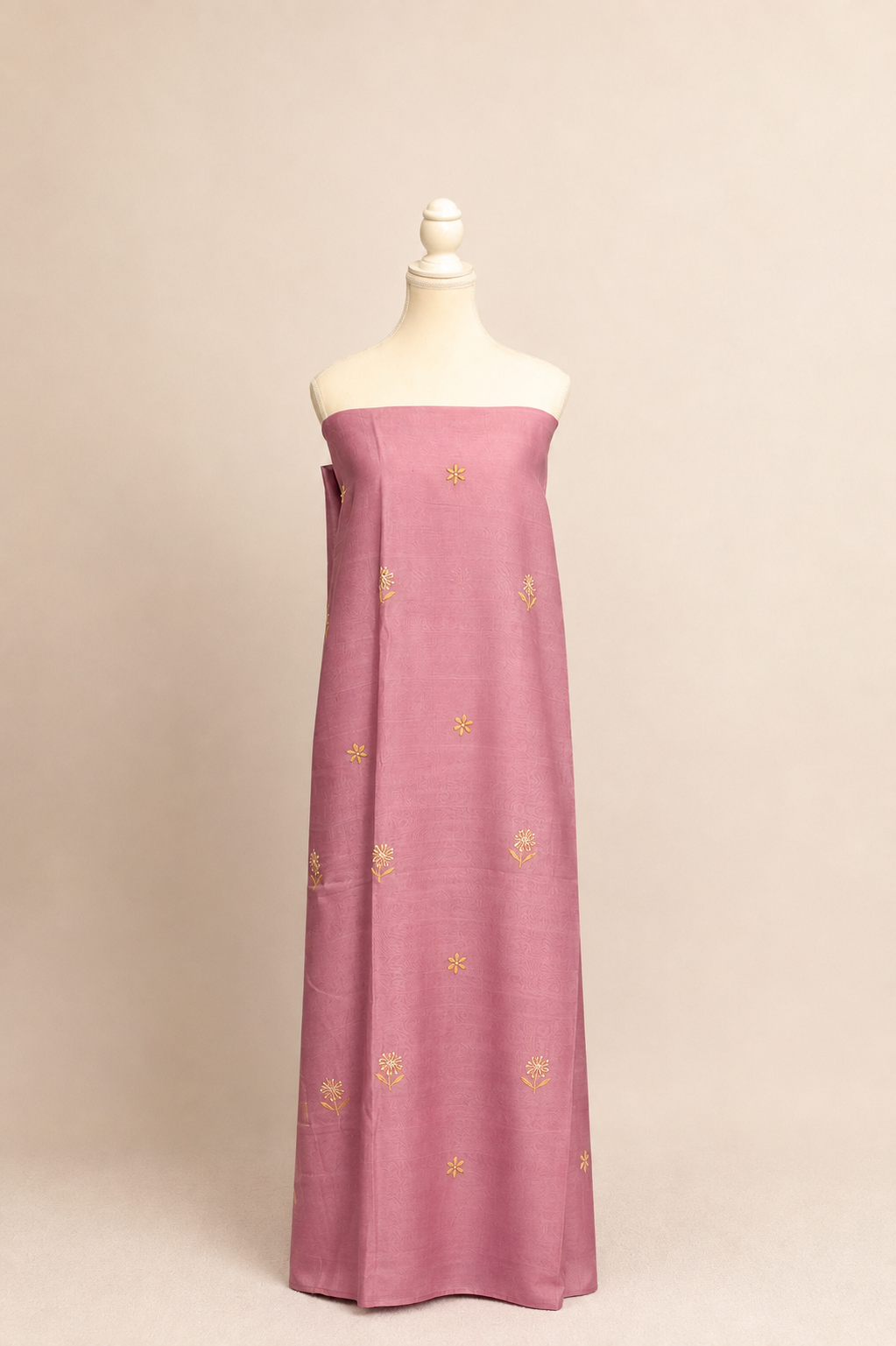 Pure handloom cotton silk blend kurta with chikankari embroidery, matching bottom and dupatta with chand tara booti weaving-Lilac