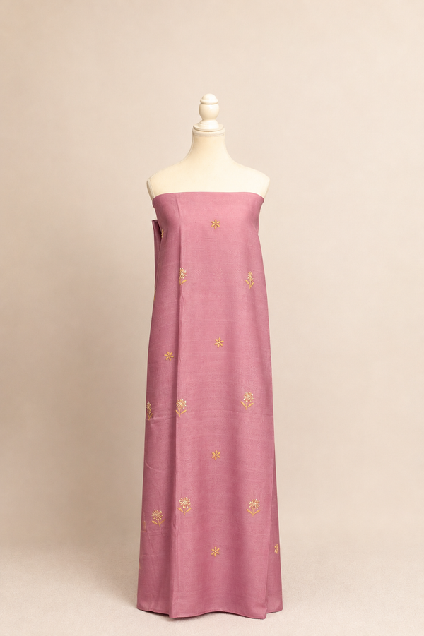 Pure handloom cotton silk blend kurta with chikankari embroidery, matching bottom and dupatta with chand tara booti weaving-Lilac