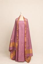 Pure handloom cotton silk blend kurta with chikankari embroidery, matching bottom and dupatta with chand tara booti weaving-Lilac