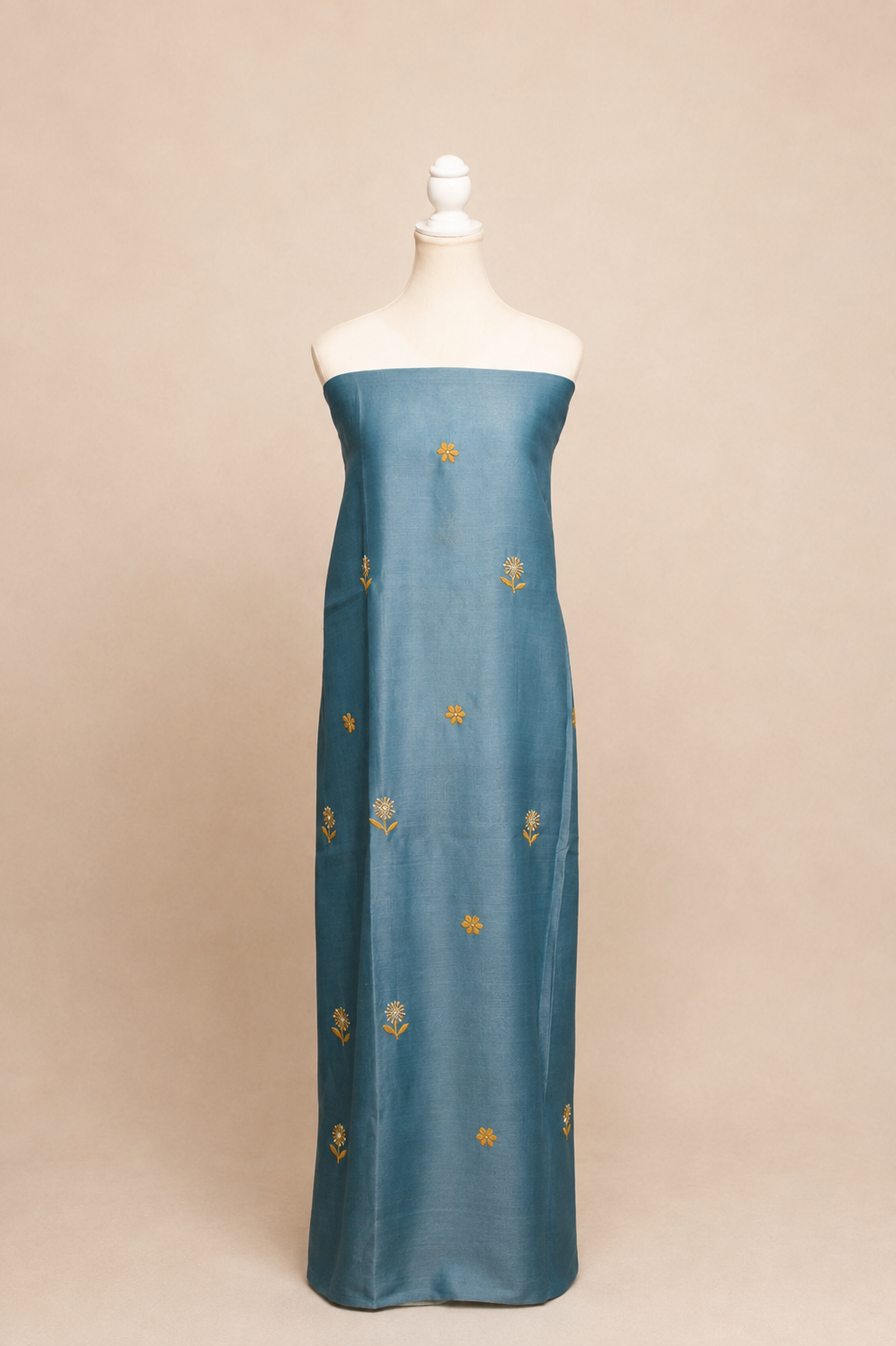 Pure handloom cotton silk blend kurta with chikankari embroidery, matching bottom and dupatta with chand tara booti weaving-Powder Blue