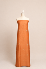 Pure handloom cotton silk blend kurta with chikankari embroidery, matching bottom and dupatta with chand tara booti weaving-light brown