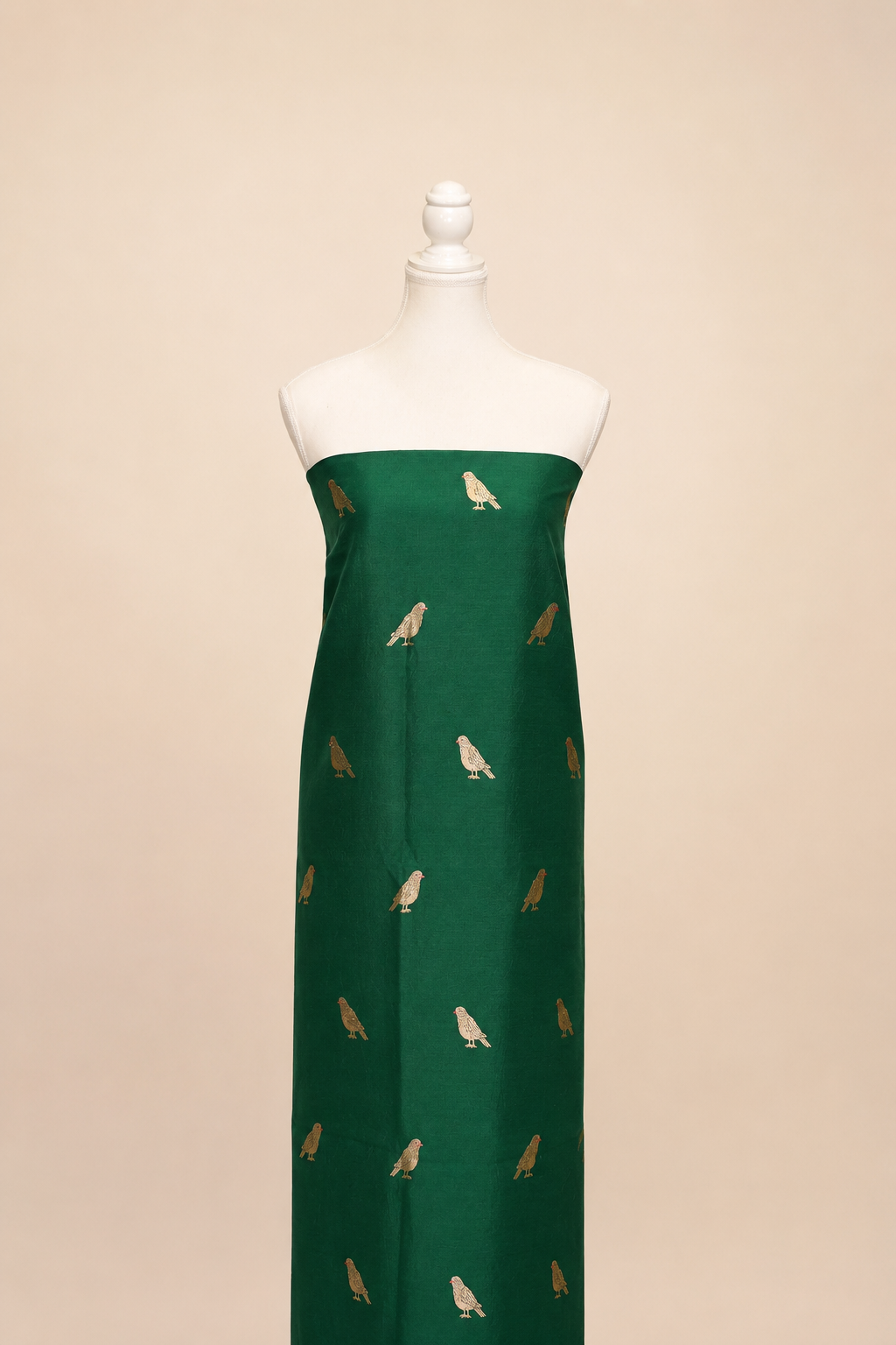 Pure munga silk kurta and bottom set with banarasi bird motif pattern kadwa weaving-Bottle green