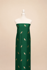 Pure munga silk kurta and bottom set with banarasi bird motif pattern kadwa weaving-Bottle green